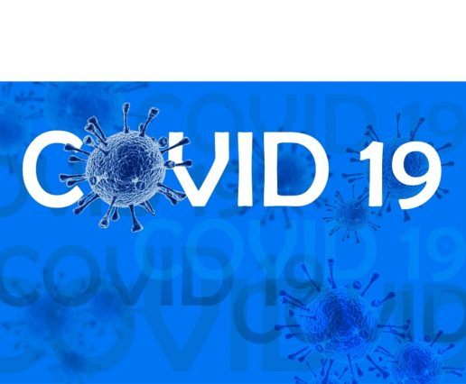 A COVID-19 concept image. The "o" in COVID has been replaced with a microscopic coronavirus cell.