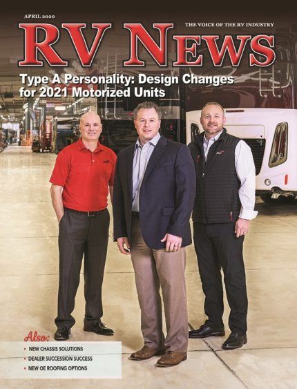 The front cover of the April 2020 issue of RV News magazine