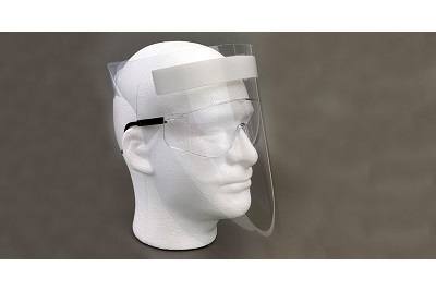 A picture of a styrofoam head wearing a Vomela face shield