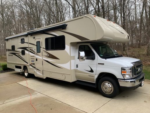 A photo of a motorhome being used in the NFL Draft