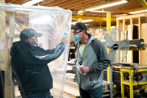 A photo of an employee temperature check at a Keystone RV facility