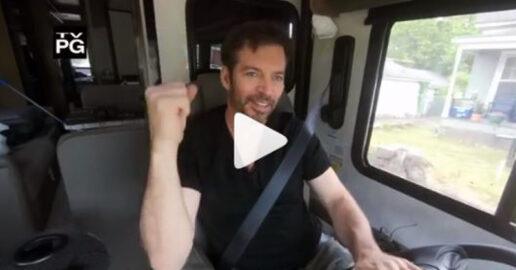A screenshot of a video posted by Harry Connick Jr. during his RV road trip