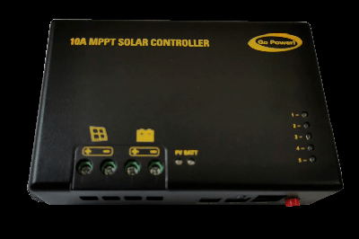 A picture of Go Power's 10-amp MPPT solar controller that supports RV-C