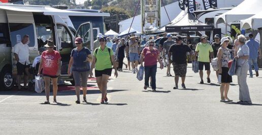 Consumers look at RVs at the California RV Show