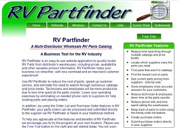 A picture of the RV Partfinder's home page