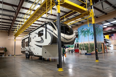 A picture of the Aloha RV service bay inside