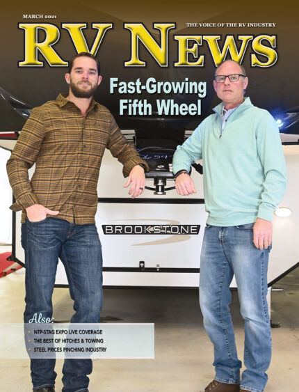 A picture of the cover of the March 2021 issue of RV News