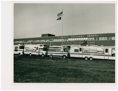 A picture outside the MARVAC Detroit RV Show from 1984