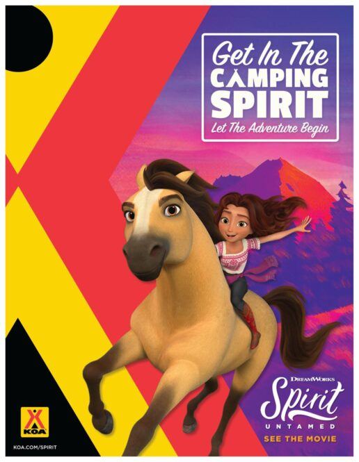 A picture of the KOA promotion with Spirit Unlimited movie called Get in the Camping Spirit