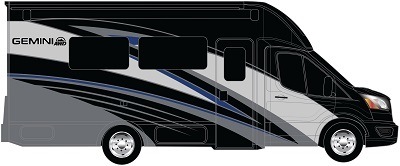 A picture of Thor Motor Coach's Gemini unit with new Sirius Blue exterior paint