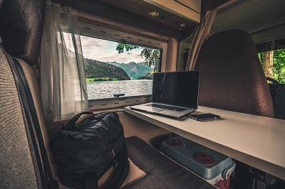 A picture of a general workspace inside an RV vehicle