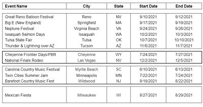 A picture of Go RVing's 2021 experiential event schedule