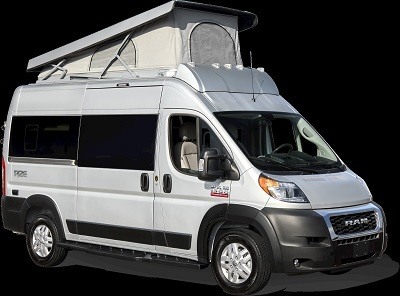 A picture of a TMC type B motorhome with new pop top feature