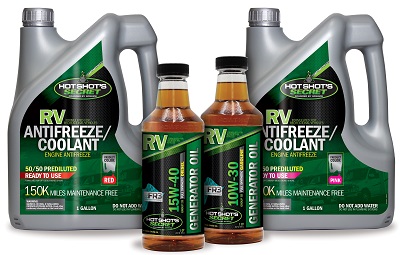 A picture of new generator oil and coolant products released by Hot Shots Secret