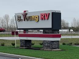A picture of the sign outside the B. Young RV dealership