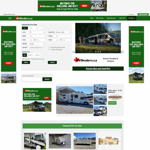 A screenshot of the RVDealers.ca webpage recently launched
