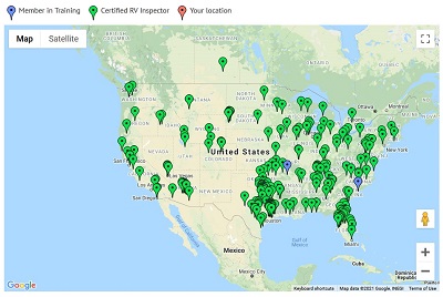 A picture of the screenshot of the NRVIA's inspector locator, with pins across a U.S. map