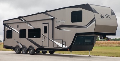 A picture of Aluminum Trailer Co.'s 2022 Game Changer fifth wheel toy hauler exterior