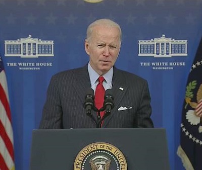 A picture of President Joe Biden speaking from a podium at the White House.