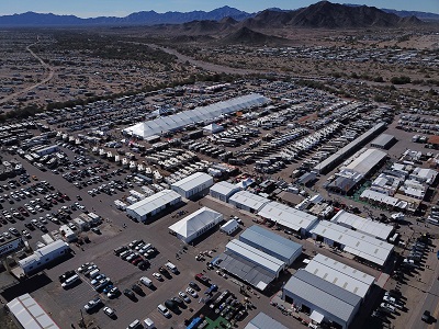 An aerial view of the Quartzsite RV Show in Arizona.