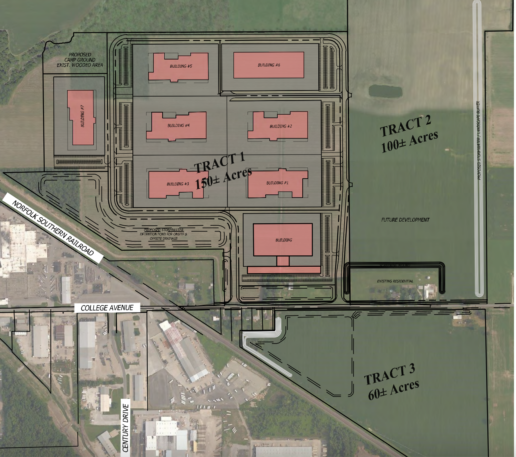A picture of a map of a proposed manufacturing development in Goshen, Indiana.
