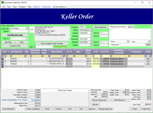 A picture of the screen where dealers will be able to order Keller parts and accessories from within the application.