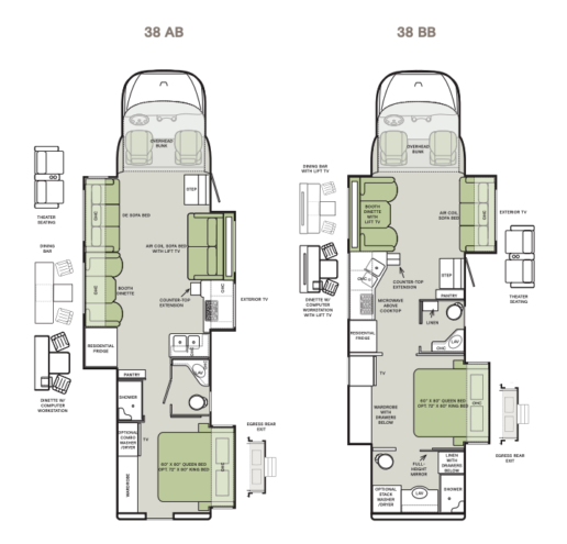 A picture of the two floorplans offered in the Allegro Bay Super C model.