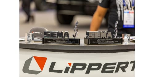 A picture of the 2021 SEMA awards at the Lippert exhibitor booth.