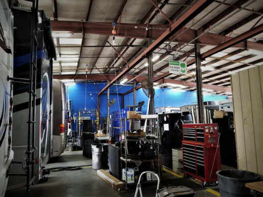 A picture of an RV repair shop