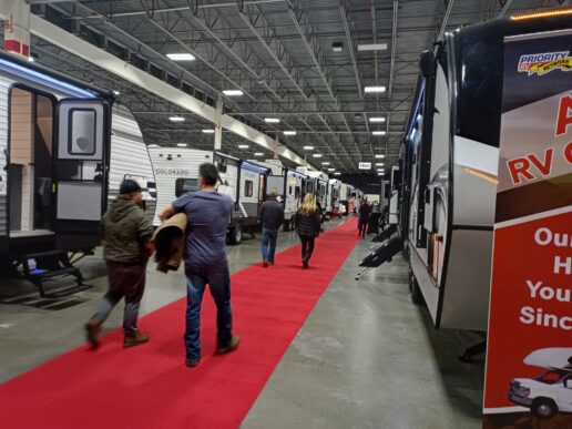 Customers stroll the aisles of the 2022 Detroit RV and Camping Show