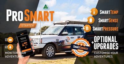 A picture of BMPRO's ProSmart smart technology system and features, with a vehicle in the background.