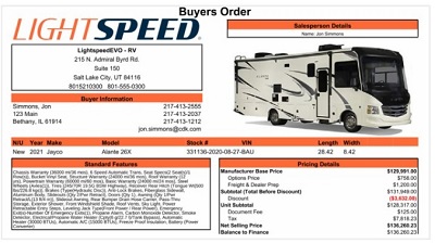 A screenshot of CDK Global's Lightspeed dealer management system software with a buyers order details