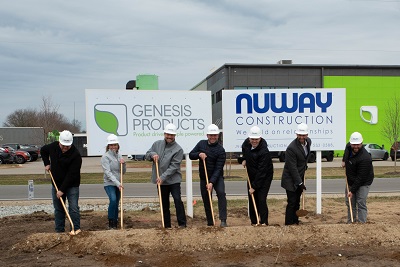 A picture of seven people with shovels at the groundbreaking for Genesis Products' new plant in Goshen, Indiana