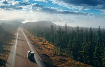 A picture of a motorhome driving down an empty road as part of Go RVing's 2022 media campaign.