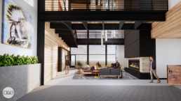 An artist's rendering of the lobby at the new KOA headquarters in Billings, Montana
