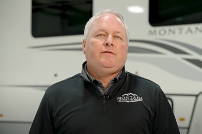 A picture of Keystone RV Product Manager Sam Lengerich preparing to start a video walkthrough