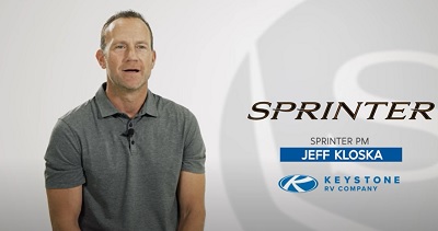 A picture of Keystone RV Sprinter Product Manager Jeff Kloska talking on a video