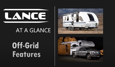 A screenshot of a Lance Camper video detailing off-grid features