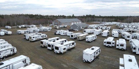 A picture of the Country Campers Sales lot in New Brunswick. Leisure Days RV acquired the dealership.