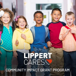 A picture of five children standing together to promote the Lippert Cares Community Impact Grant Program
