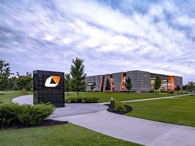 A picture of the new 2022 corporate headquarters for Lippert in Elkhart, Indiana, near the RV/MH Hall of Fame