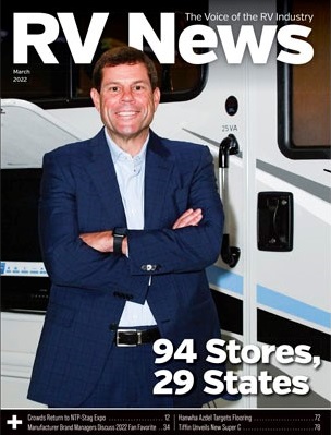 The March 2022 cover of the digital edition of RV News magazine