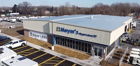 A picture of the exterior of the Meyer's RV Superstores location in Farmington, New York, named Finger Lakes RV