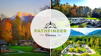 A picture of Pathfinder Ventures logo over three images of Pathfinder Camp Resorts