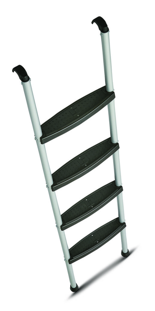 A silver Stromberg Carlson RV bunk ladder with black treads.