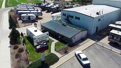 An aerial view of the Great Outdoors RV Colorado building.