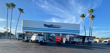 A picture of the storefront of Travelcamp RV's new Pinellas Park, Florida, location