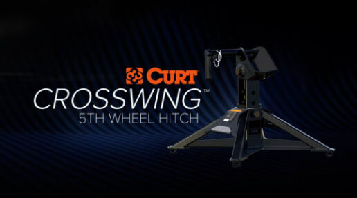 A picture of a Curt Crosswing fifth wheel hitch with overlay of writing saying, "Curt Crosswing 5th wheel hitch"