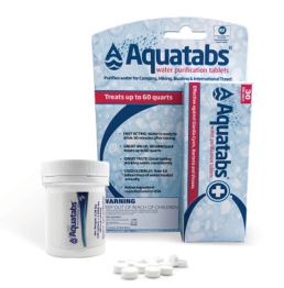 A picture of different packages and tablets of EarthSafe Aquatabs