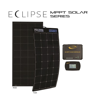 A picture of the Eclipse MPPT solar series kit with solar panels and controller